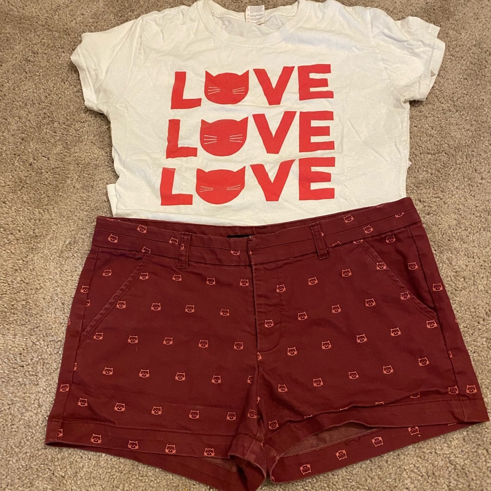 Burgundy Cat Print Shorts Taylor Swift Inspired